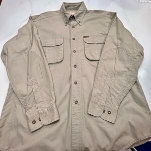 Woolrich Outdoor Shirt Mens Large Hunting Fishing Button Down Khaki Workwear
